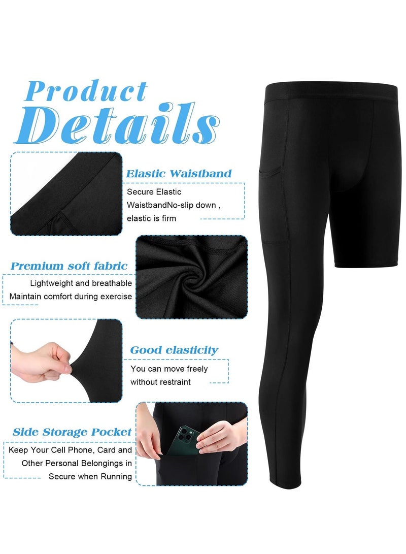 2 Pack Men's Compression Pants 3/4 One-Leg Tight Sports Base Leggings Basketball Running Size L