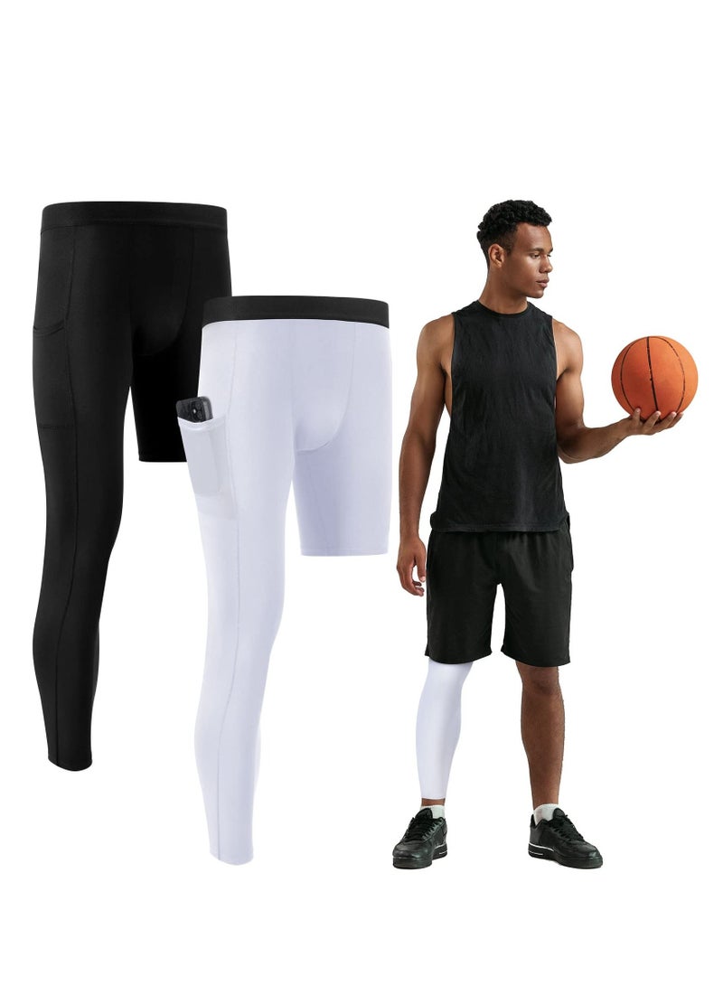 2 Pack Men's Compression Pants 3/4 One-Leg Tight Sports Base Leggings Basketball Running Size L