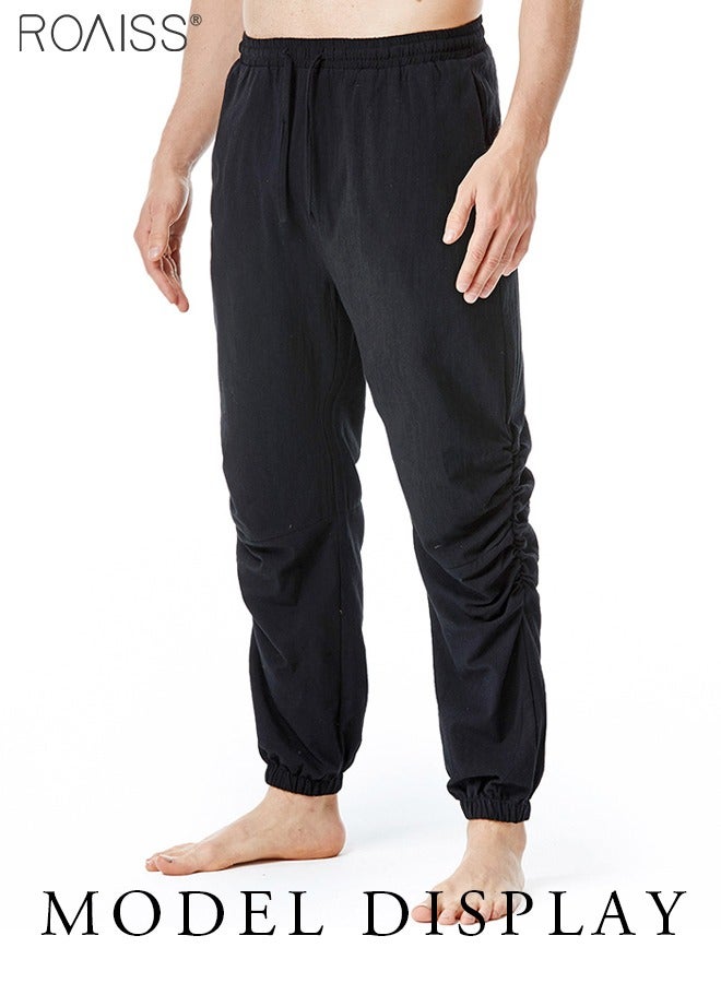 Men Ruched Harem Pants Adjustable Length Baggy Casual Trousers Drawstring Jogger Pants Beach Gypsy Yoga Aladdin