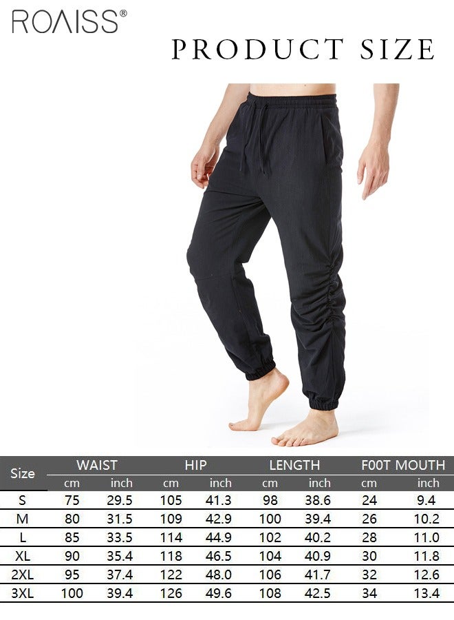 Men Ruched Harem Pants Adjustable Length Baggy Casual Trousers Drawstring Jogger Pants Beach Gypsy Yoga Aladdin