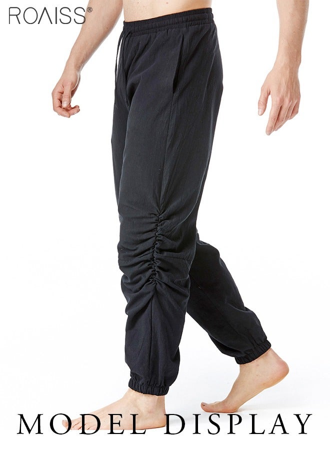 Men Ruched Harem Pants Adjustable Length Baggy Casual Trousers Drawstring Jogger Pants Beach Gypsy Yoga Aladdin