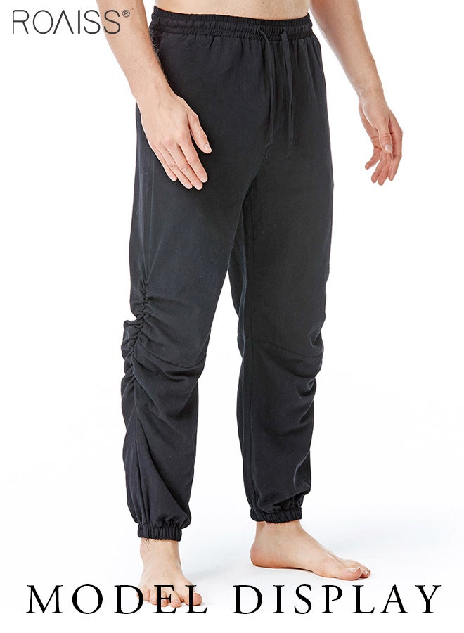 Men Ruched Harem Pants Adjustable Length Baggy Casual Trousers Drawstring Jogger Pants Beach Gypsy Yoga Aladdin