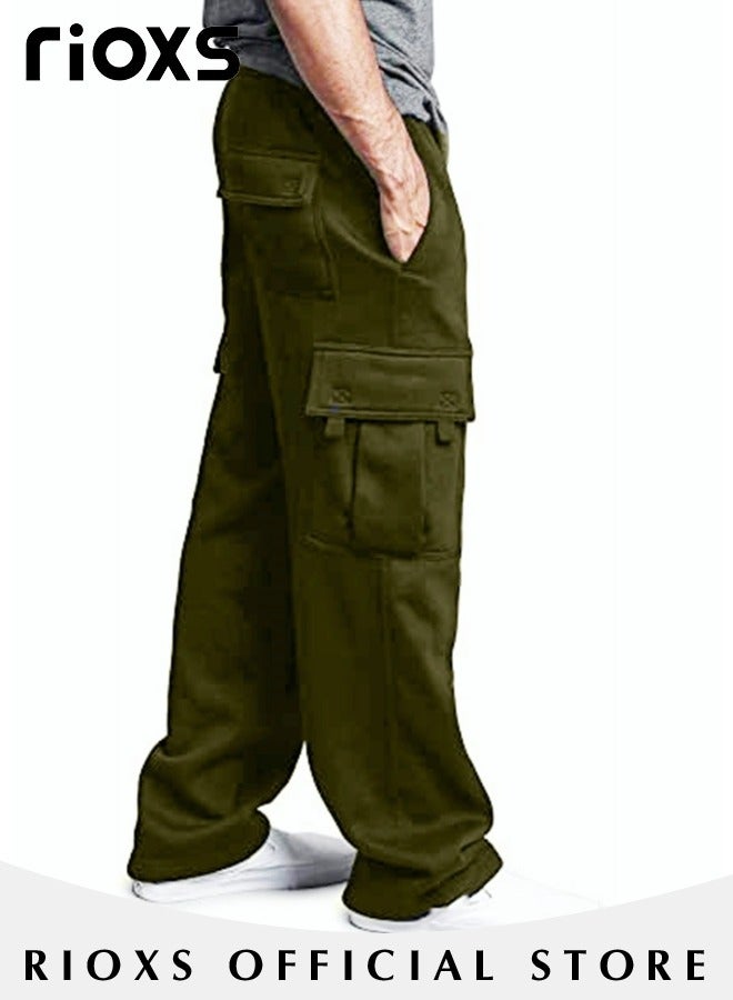 Mens Sports Loose Pant Casual Cargo Sweatpant Running Jogging Athletic Workout Trouser With Multiple Pockets