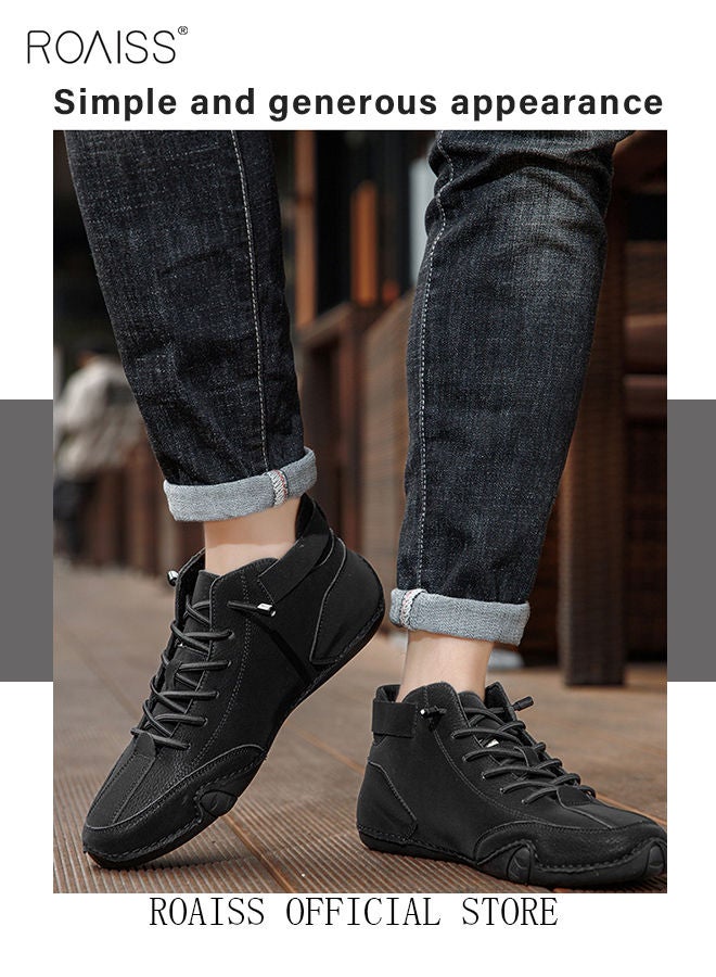 Men’s Soft Leather Ankle Casual Loafers Lace-Up Anti Slip Walking Shoes Men's Tooling Style Martin Boots Men Casual Mid Top Leather Boots  Men's Boots Ankle Lace Up Casual Boots