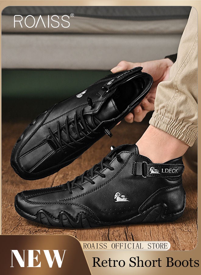 Men’s Soft Leather Ankle Casual Loafers Lace-Up Anti Slip Walking Shoes Men's Tooling Style Martin Boots Men Casual Mid Top Leather Boots  Men's Boots Ankle Lace Up Casual Boots