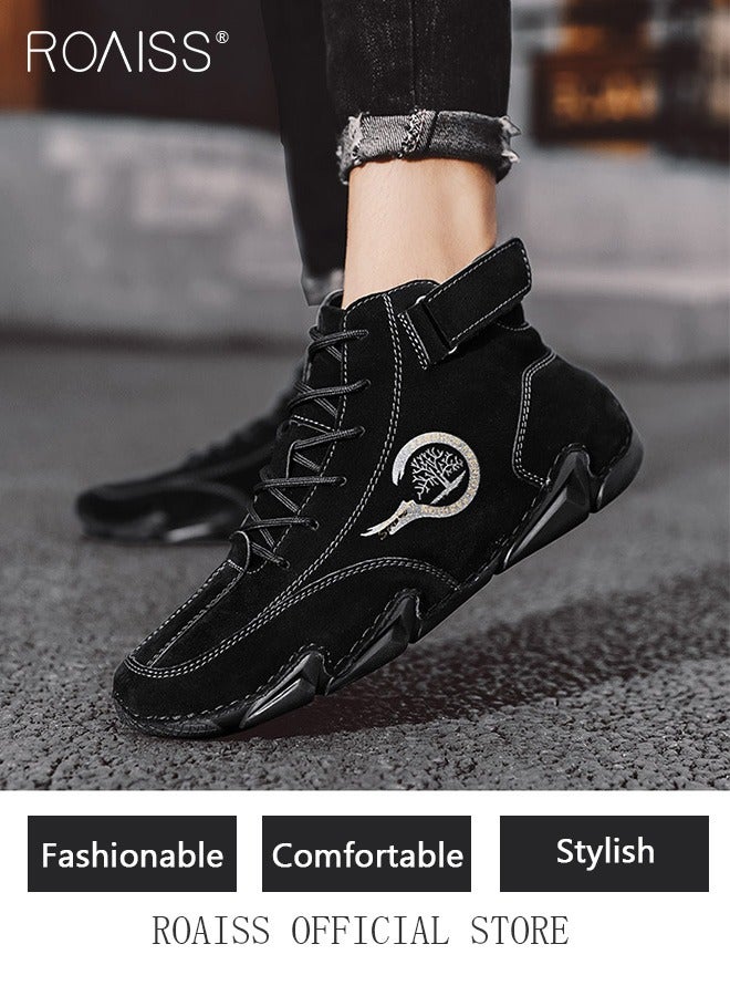 Men’s Soft Leather Ankle Casual Loafers Lace-Up Anti Slip Walking Shoes Men's Tooling Style Martin Boots Men Casual Mid Top Leather Boots  Men's Boots Ankle Lace Up Casual Boots