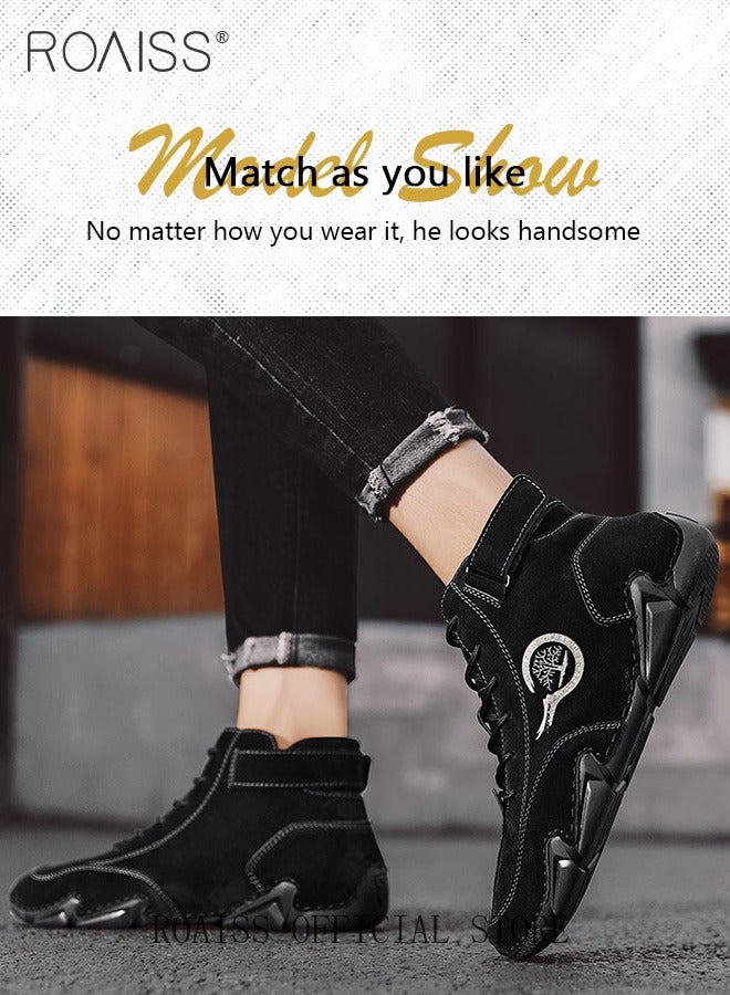 Men’s Soft Leather Ankle Casual Loafers Lace-Up Anti Slip Walking Shoes Men's Tooling Style Martin Boots Men Casual Mid Top Leather Boots  Men's Boots Ankle Lace Up Casual Boots