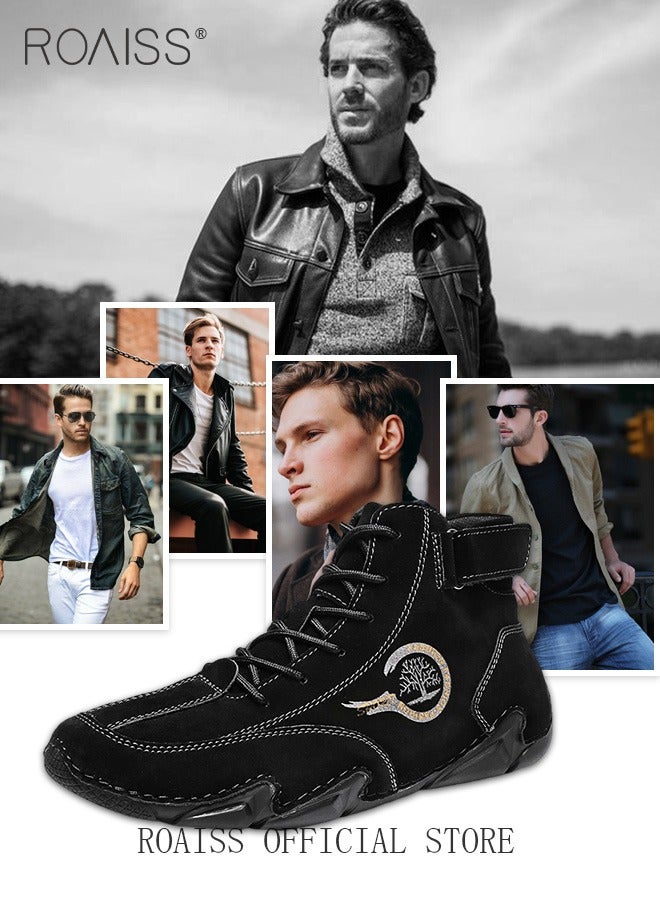 Men’s Soft Leather Ankle Casual Loafers Lace-Up Anti Slip Walking Shoes Men's Tooling Style Martin Boots Men Casual Mid Top Leather Boots  Men's Boots Ankle Lace Up Casual Boots