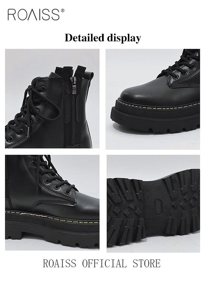 Men Martin Boots British Style Motorcycle Boots with High Cuts Work Boot Design Side Zipper and Front Lace Decoration