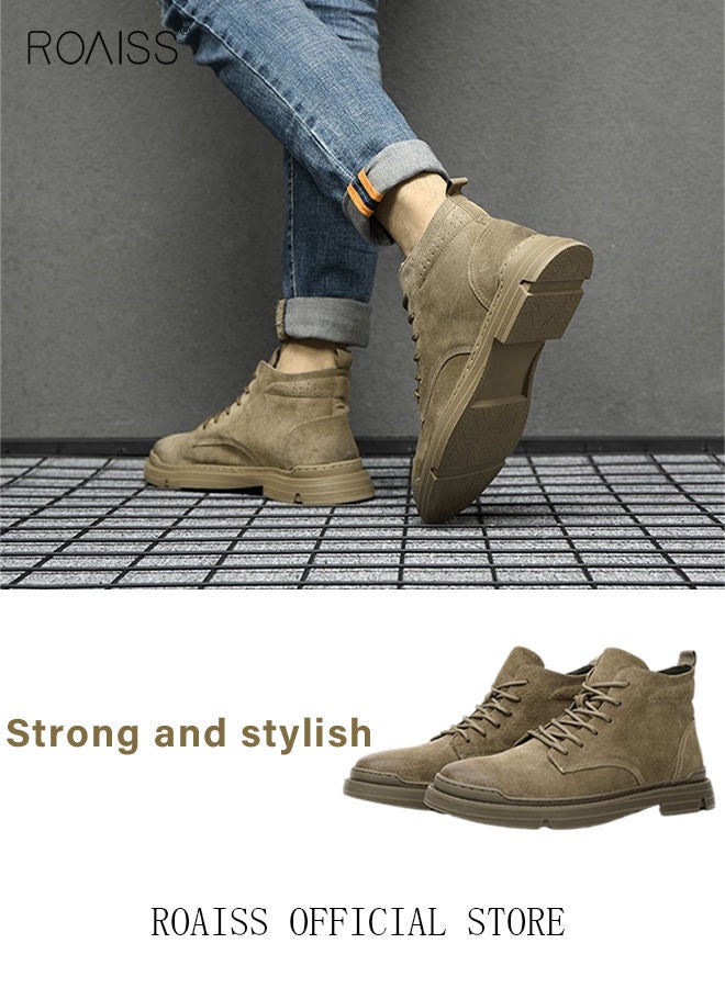 Men’s Soft Leather Ankle Casual Loafers Lace-Up Anti Slip Walking Shoes Men's Tooling Style Martin Boots Men Casual Mid Top Leather Boots  Men's Boots Ankle Lace Up Casual Boots