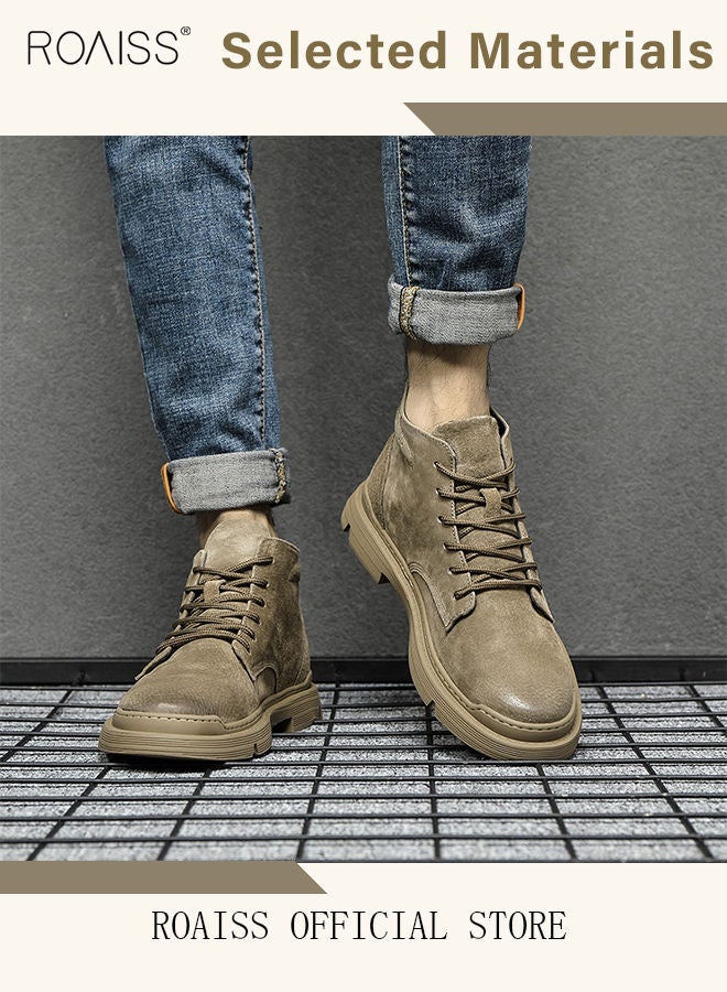 Men’s Soft Leather Ankle Casual Loafers Lace-Up Anti Slip Walking Shoes Men's Tooling Style Martin Boots Men Casual Mid Top Leather Boots  Men's Boots Ankle Lace Up Casual Boots