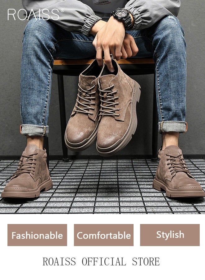 Men’s Soft Leather Ankle Casual Loafers Lace-Up Anti Slip Walking Shoes Men's Tooling Style Martin Boots Men Casual Mid Top Leather Boots  Men's Boots Ankle Lace Up Casual Boots