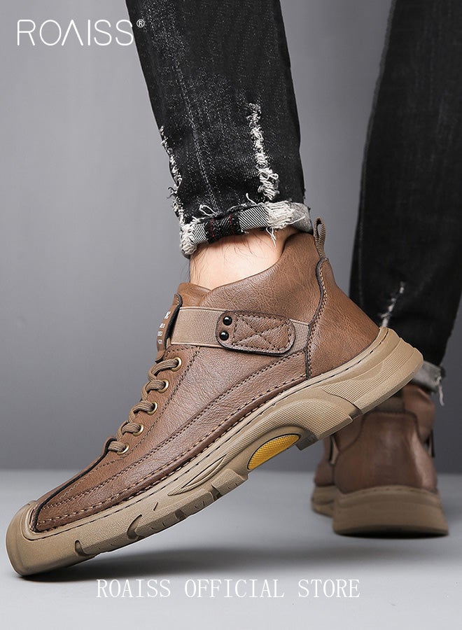 Men Versatile Martin Boots Classic Solid Color Design Timeless and Ankle High for Leg Enhancement Men Business Casual Leather Boots with Thick Outsoles Perfect for Outdoor Mountain Sports