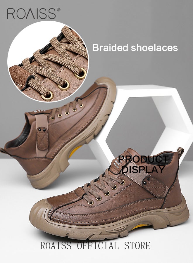 Men Versatile Martin Boots Classic Solid Color Design Timeless and Ankle High for Leg Enhancement Men Business Casual Leather Boots with Thick Outsoles Perfect for Outdoor Mountain Sports