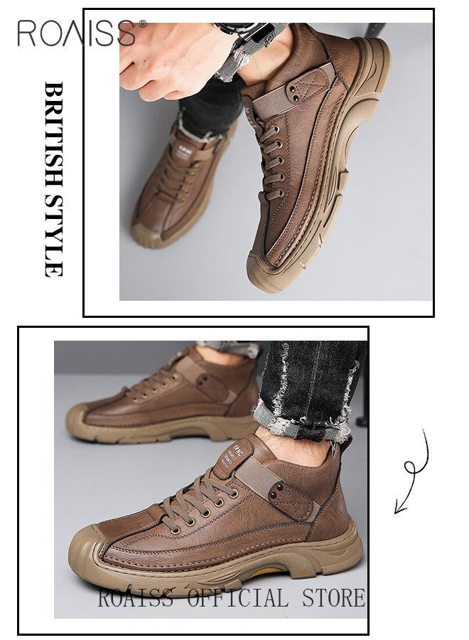 Men Versatile Martin Boots Classic Solid Color Design Timeless and Ankle High for Leg Enhancement Men Business Casual Leather Boots with Thick Outsoles Perfect for Outdoor Mountain Sports