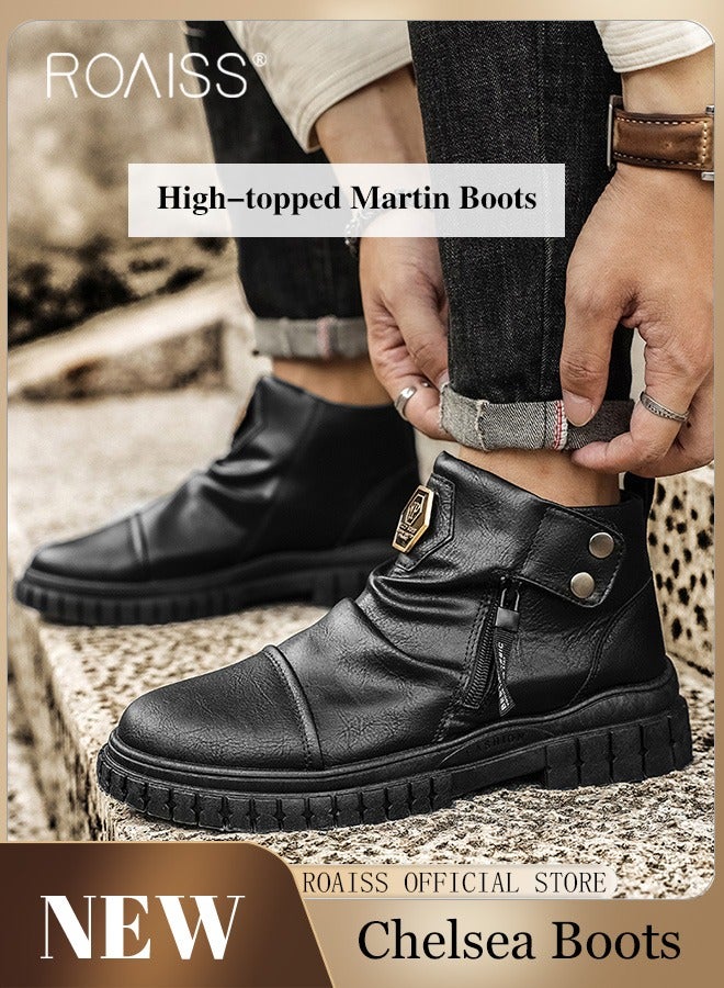 Men High Top Martin Boots Workwear Style Sneakers Chelsea Boots Waterproof Non Slip Wear Resistant Motorcycle Shoes