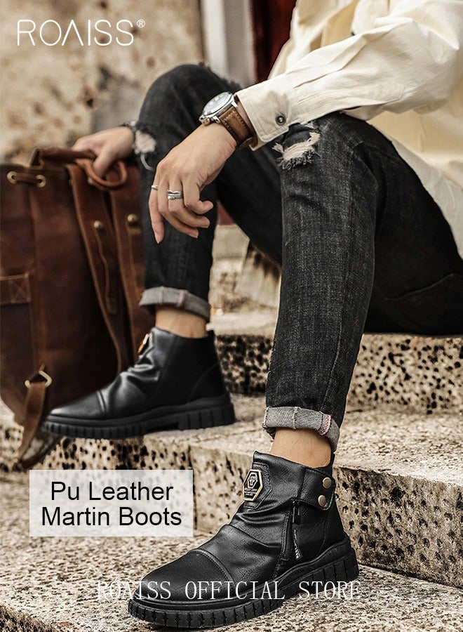 Men High Top Martin Boots Workwear Style Sneakers Chelsea Boots Waterproof Non Slip Wear Resistant Motorcycle Shoes