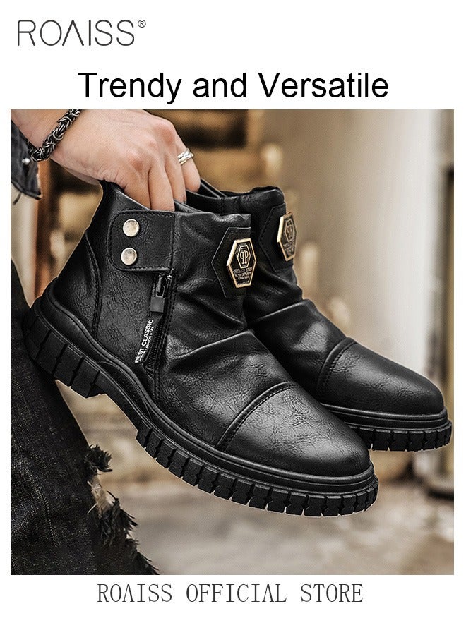 Men High Top Martin Boots Workwear Style Sneakers Chelsea Boots Waterproof Non Slip Wear Resistant Motorcycle Shoes