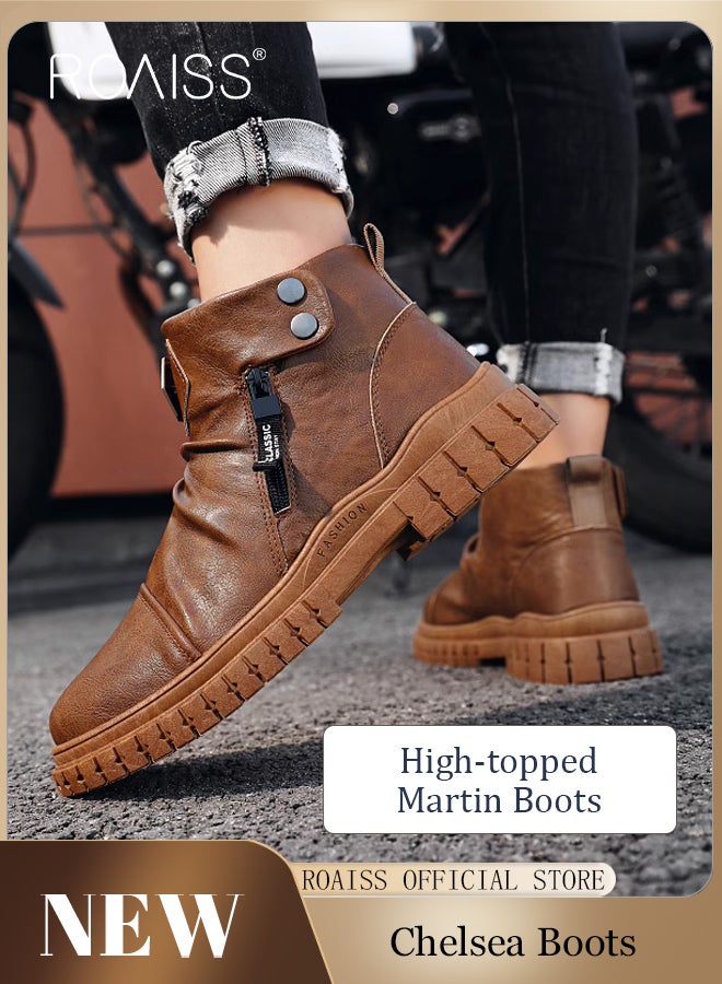 Men High Top Martin Boots Workwear Style Sneakers Chelsea Boots Waterproof Non Slip Wear Resistant Motorcycle Shoes