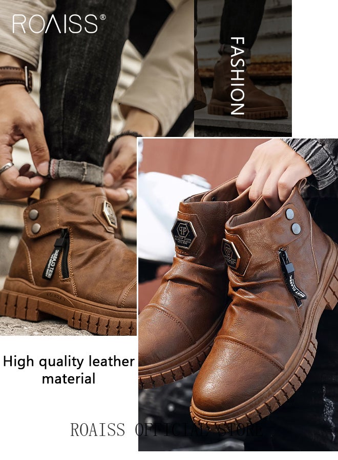 Men High Top Martin Boots Workwear Style Sneakers Chelsea Boots Waterproof Non Slip Wear Resistant Motorcycle Shoes