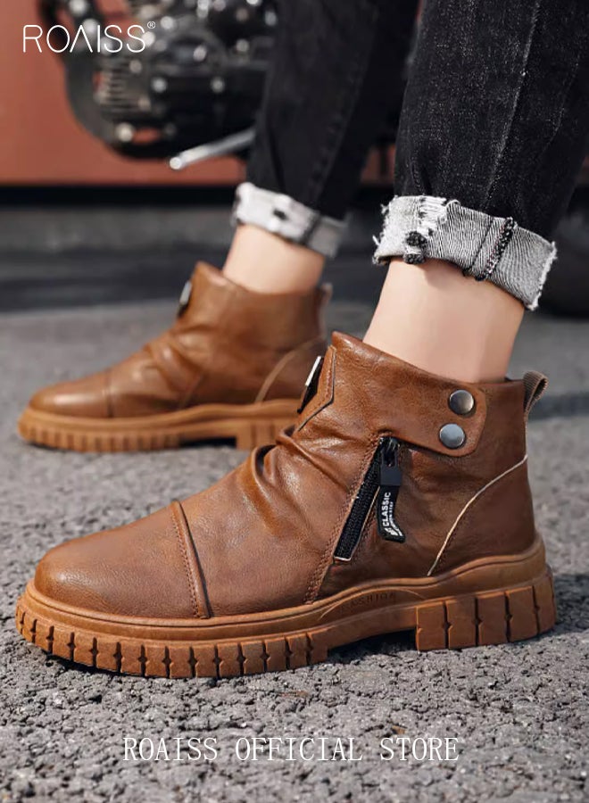 Men High Top Martin Boots Workwear Style Sneakers Chelsea Boots Waterproof Non Slip Wear Resistant Motorcycle Shoes