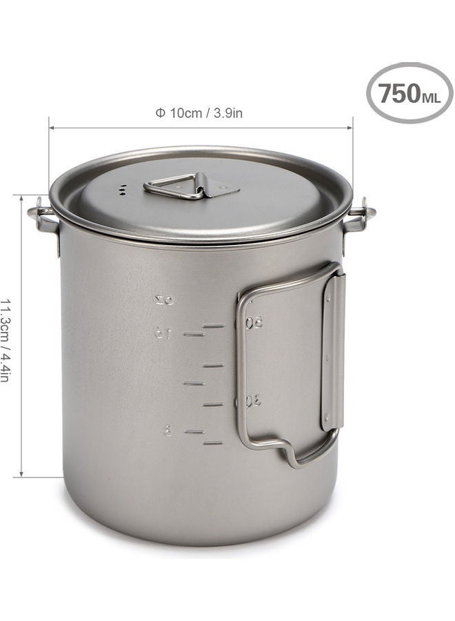 750ml Ultralight Titanium Cup Outdoor Portable Mug With Foldable Handle Silver 12.5*11*11cm