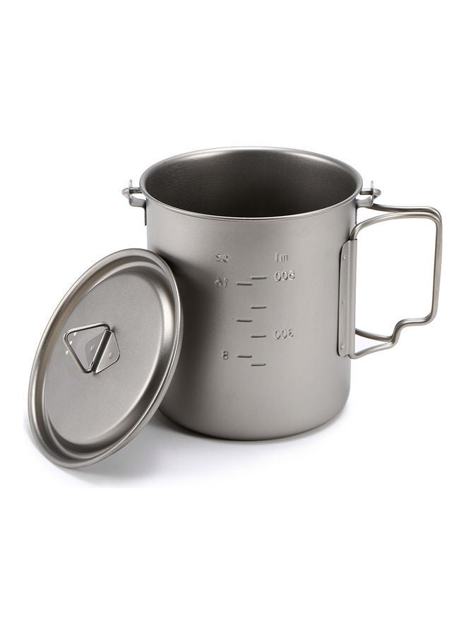 750ml Ultralight Titanium Cup Outdoor Portable Mug With Foldable Handle Silver 12.5*11*11cm