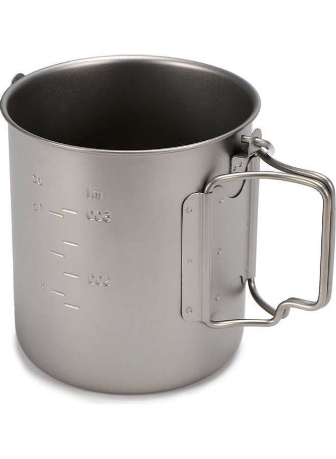 750ml Ultralight Titanium Cup Outdoor Portable Mug With Foldable Handle Silver 12.5*11*11cm