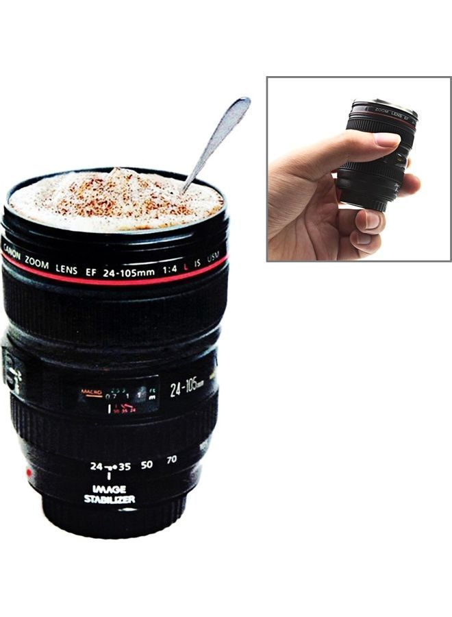 Camera Lens Shape Coffee Thermos Mug Black