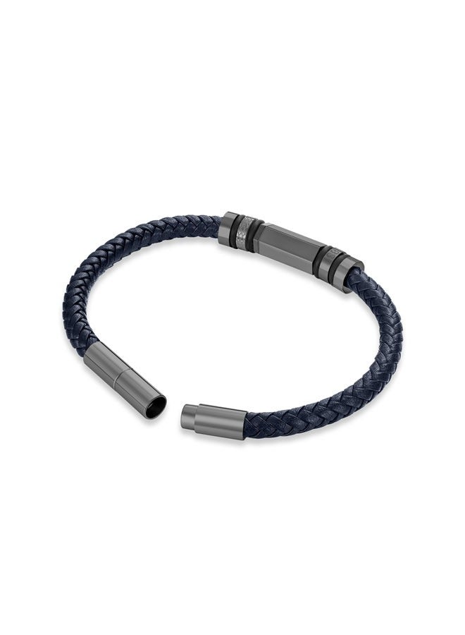 Narciso Two Tone Grey-Black and Navy Blue Leather Bracelet