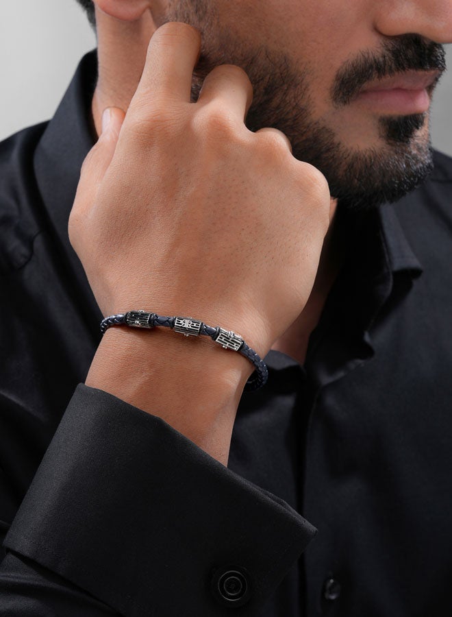 Adriano Grey and Navy Blue Leather Bracelet