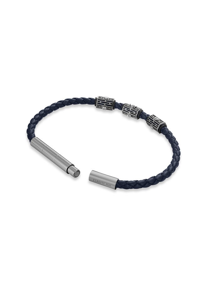 Adriano Grey and Navy Blue Leather Bracelet