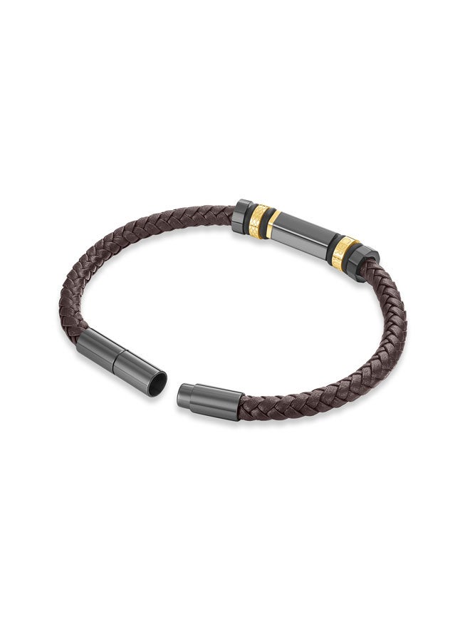 NarcisoTwo Tone Grey-Bronze and Brown Leather Bracelet