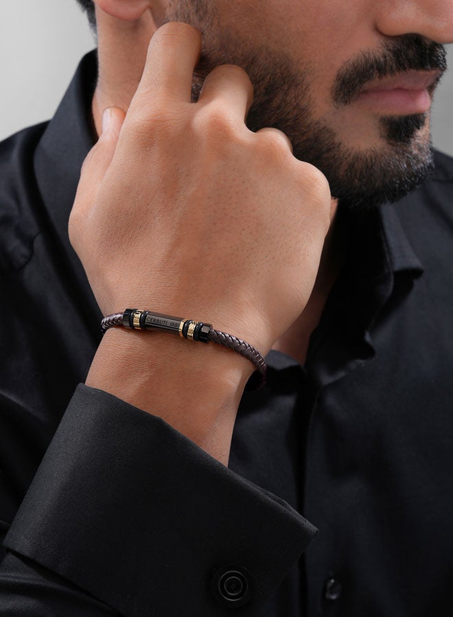 NarcisoTwo Tone Grey-Bronze and Brown Leather Bracelet