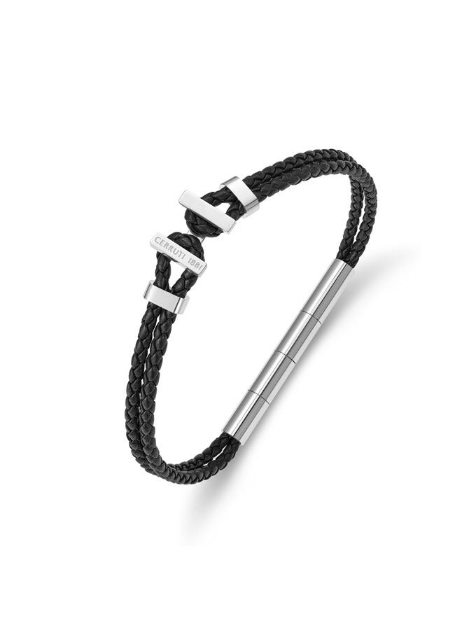 Ferrucio Silver and Black Leather Bracelet