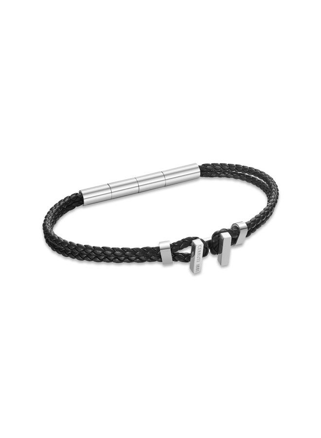 Ferrucio Silver and Black Leather Bracelet