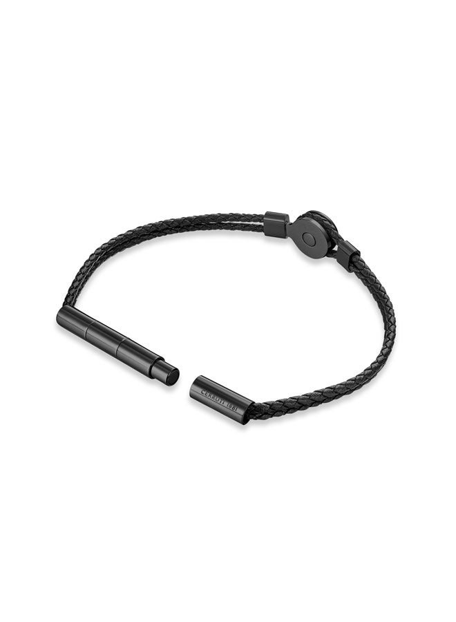 Vincenzo Grey and Black Leather Bracelet