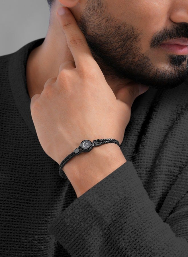 Vincenzo Grey and Black Leather Bracelet