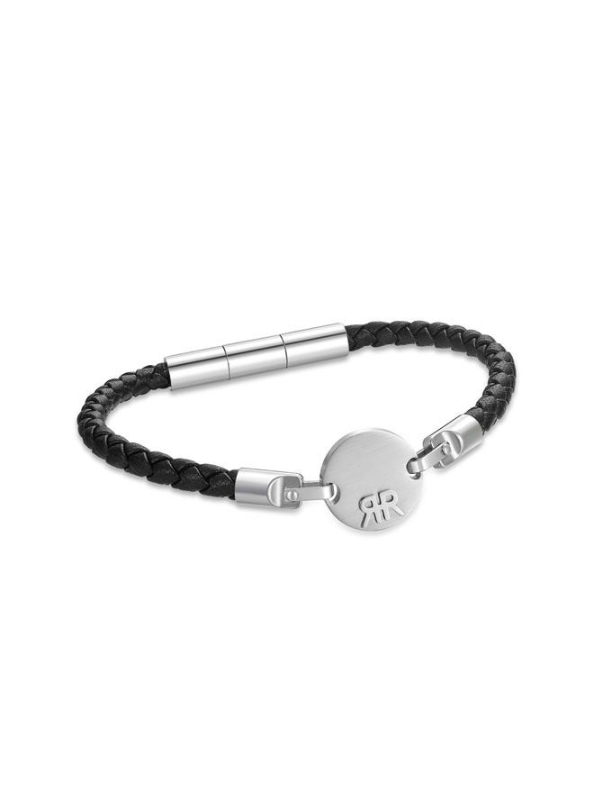 Enzo Silver and Black Leather Bracelet