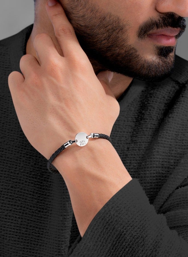 Enzo Silver and Black Leather Bracelet