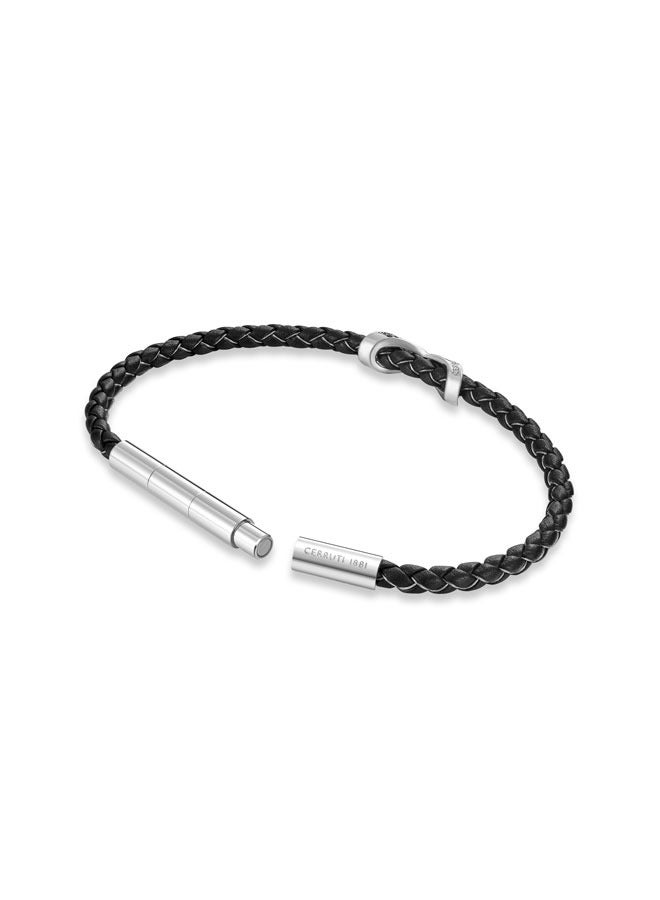 Franco Silver and Black Leather Bracelet