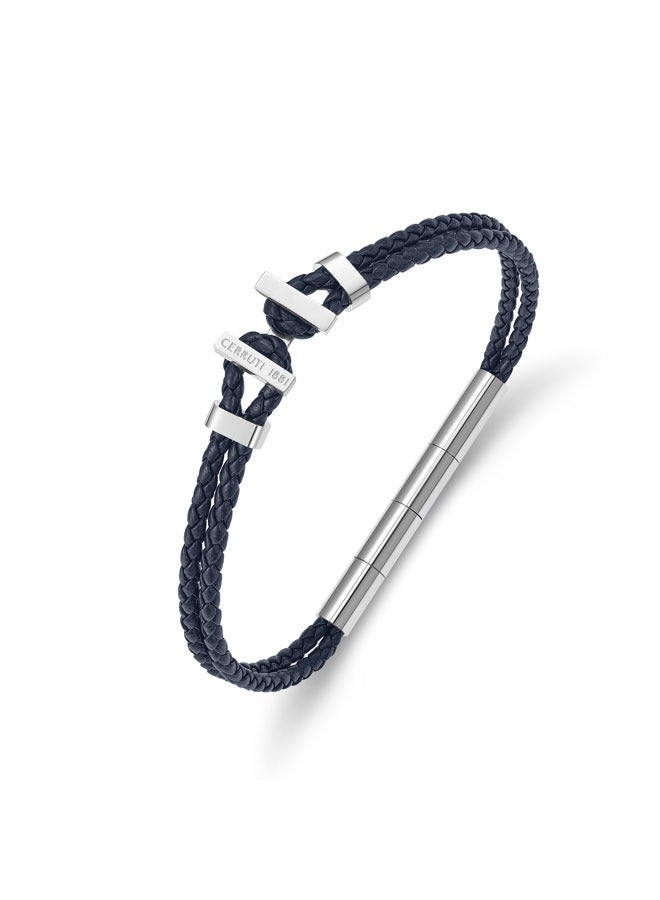 Ferrucio Silver and Blue Leather Bracelet