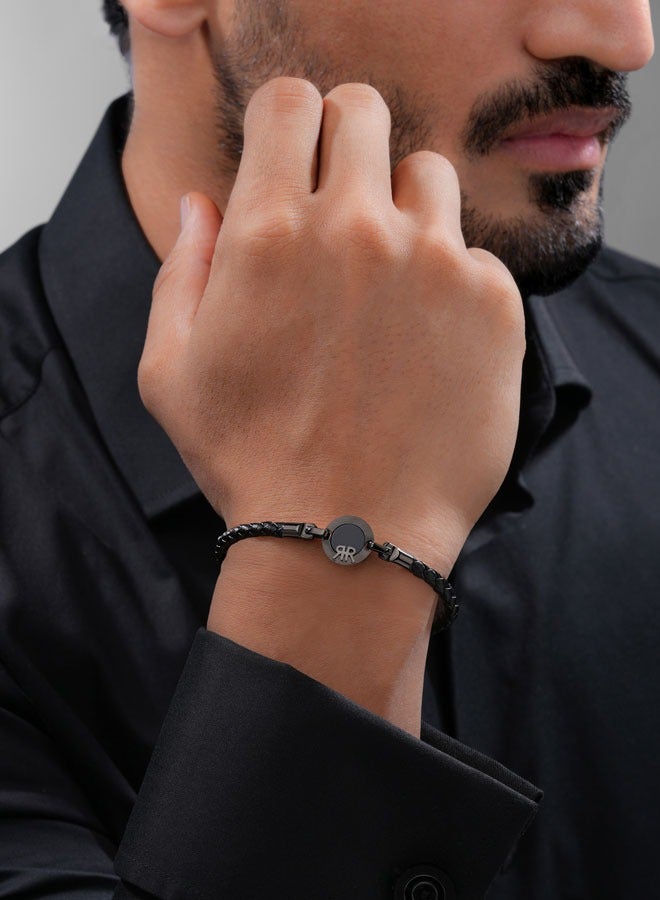 Enzo Grey and Black Leather Bracelet