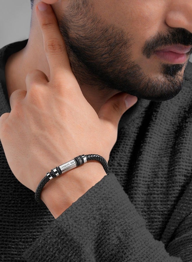 Narciso Two Tone Silver and Black Leather Bracelet