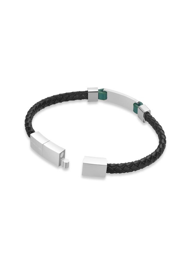 Alessandro Silver-Black and Green Leather Bracelet