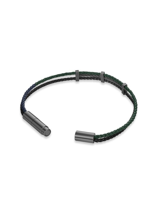 Vittorio Grey-Black and Olive Green Leather Bracelet