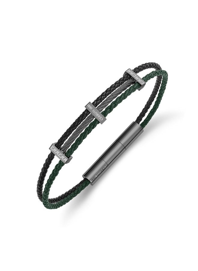 Vittorio Grey-Black and Olive Green Leather Bracelet