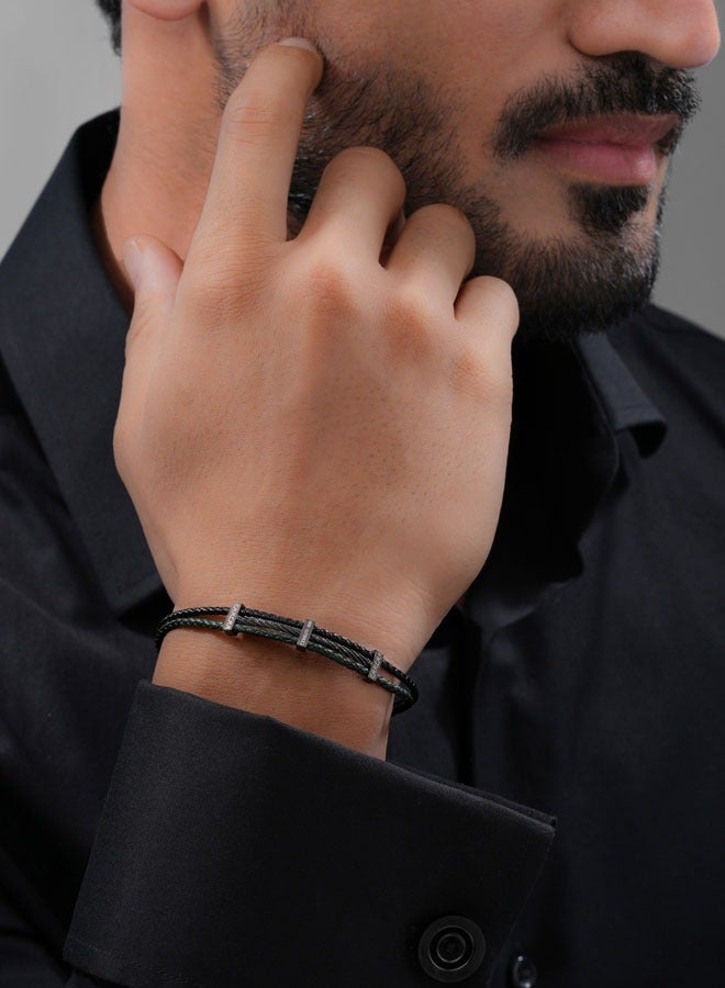 Vittorio Grey-Black and Olive Green Leather Bracelet