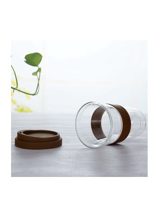 Heat Resistant Double Wall Cup With Lid Clear/Brown 1x1centimeter