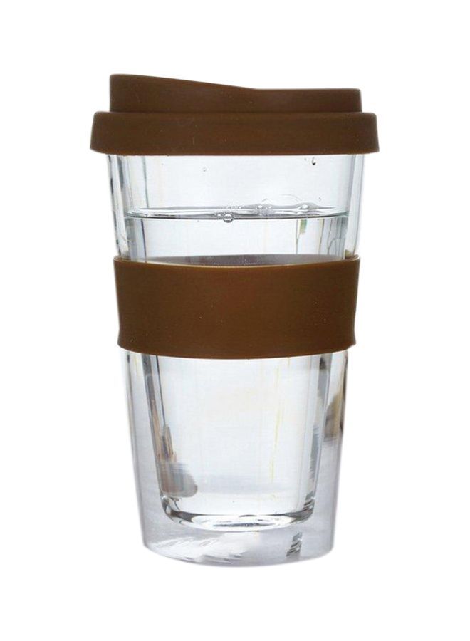 Heat Resistant Double Wall Cup With Lid Clear/Brown 1x1centimeter